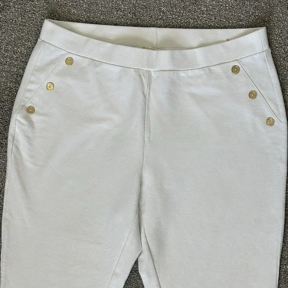 Michael Kors White Pull-On Stretch Pants/Leggings -Women's XL- Gold Buttons - Picture 3 of 10